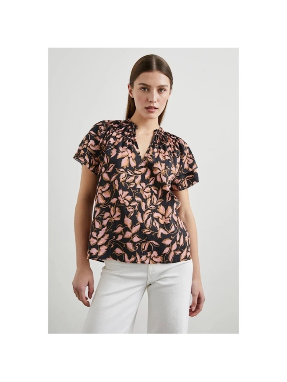 Rails KAMILA JASMINE flutter sleeve pink black Blouse size M